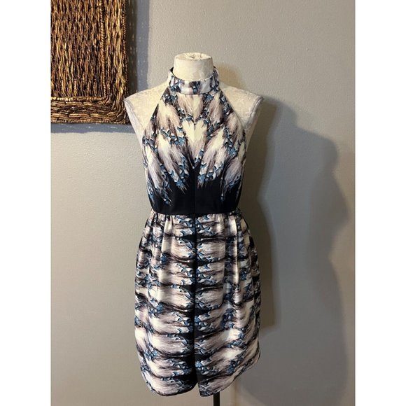 TIBI Backless A Line Dress 8 Silk Black Gray Ivory Blue NWT - Picture 7 of 12